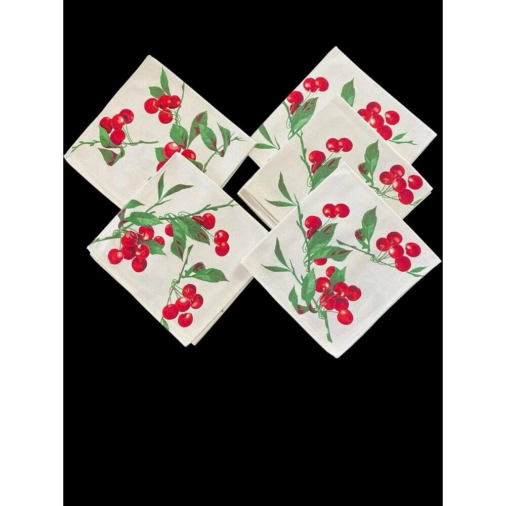 40s 50s Wilendur Cherries Napkins Set of 5 Farmhouse Country Chic